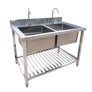 Chậu rửa đôi inox công nghiệp có kệ dưới